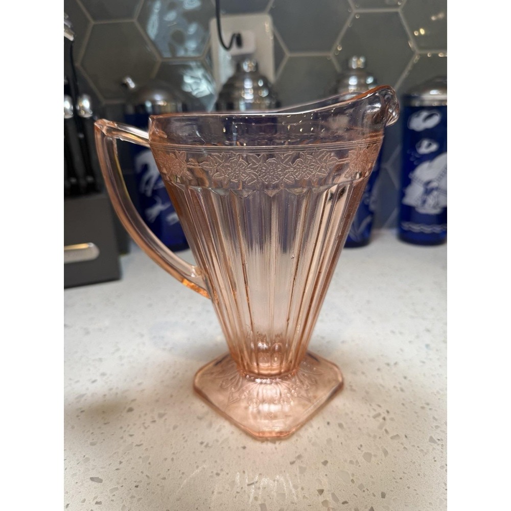 Jeannette Adam Pink 8" Square Foot Pitcher Depression Glass